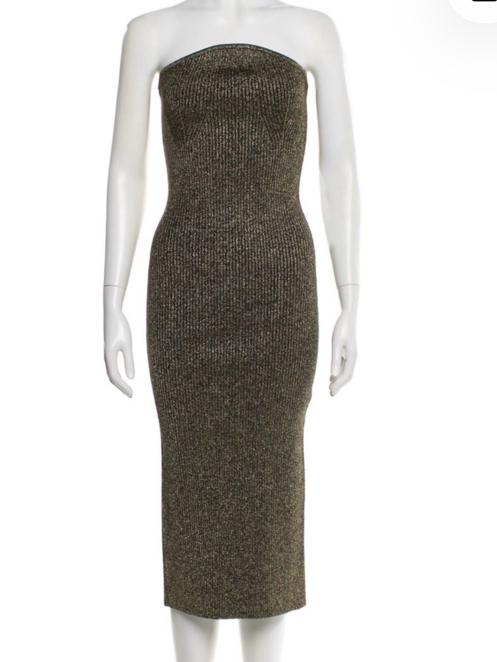 KHAITE Strapless Metallic Knit Bodycon Dress